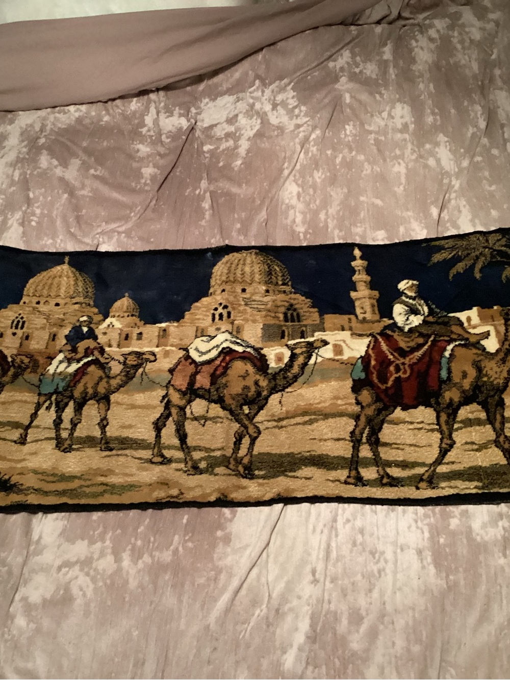 vintage Middle Eastern or North African camel caravan tapestry 44” x 20”